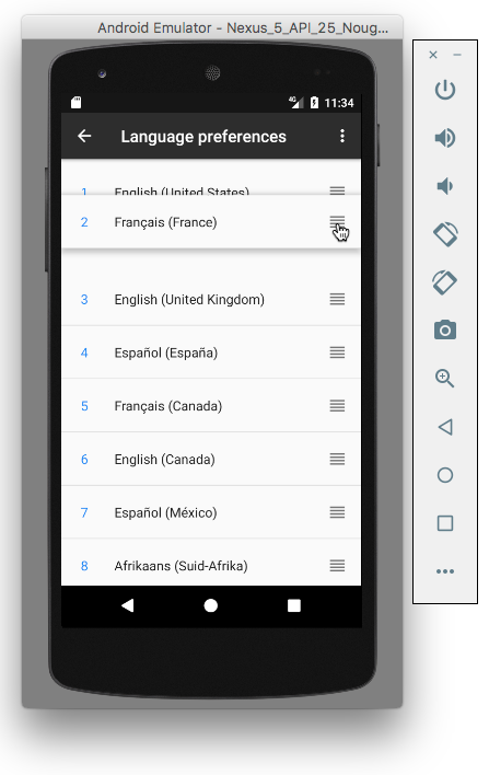  Drag a language and locale combination to the top of the preferred language list.