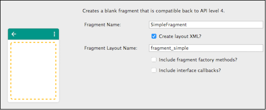  Creating a blank fragment with a layout.