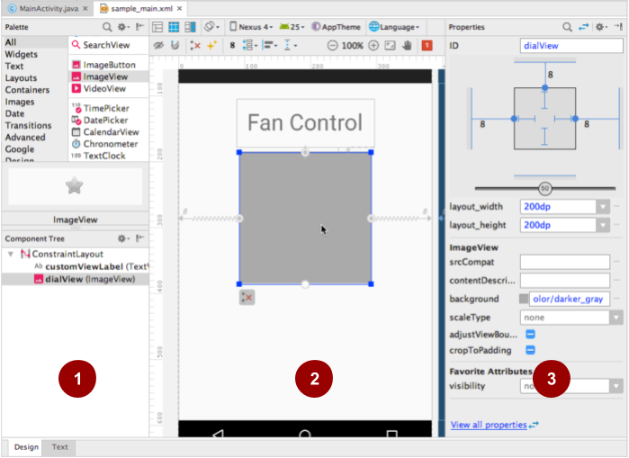  The layout of the CustomFanController app with a blank ImageView as a placeholder for the fan controller.