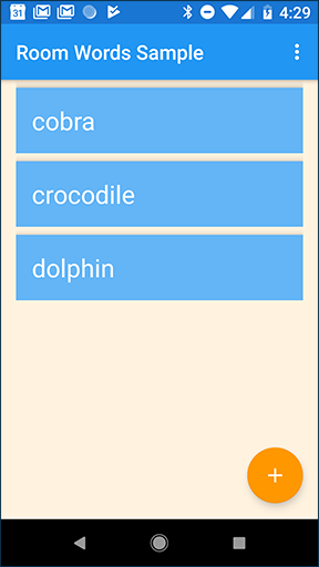  Initial set of words in the RecyclerView