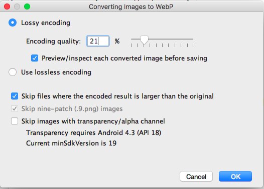  The <strong>Converting Images to WebP</strong> dialog