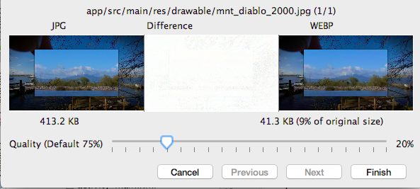  Interactive tool for balancing image size against required image quality.