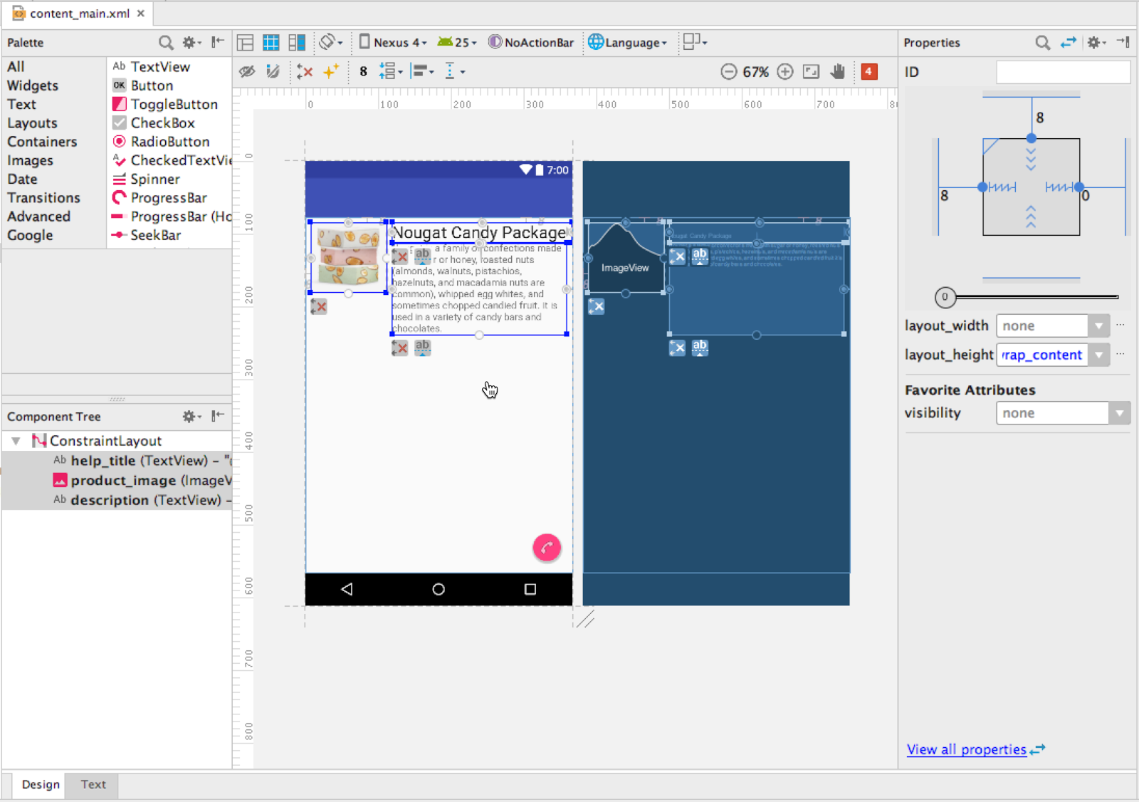  ConstraintLayout with an ImageView and two TextViews