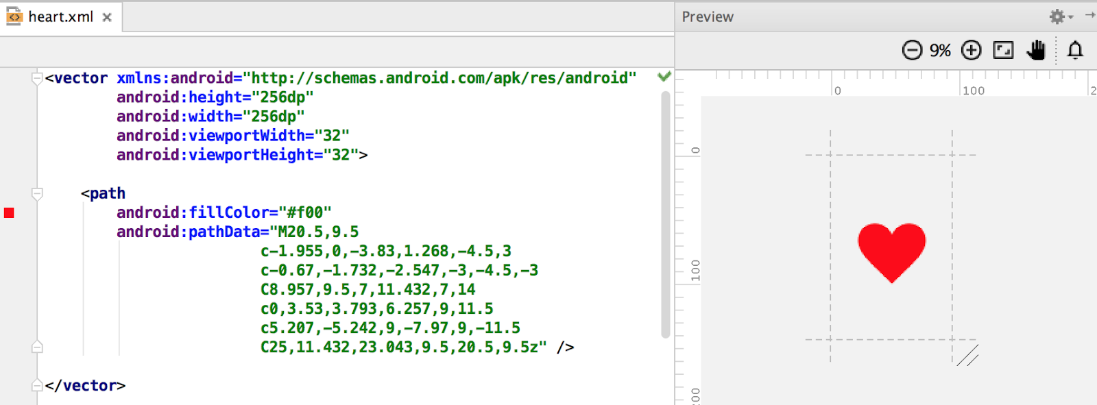  Vector drawable preview in Android Studio, noborder