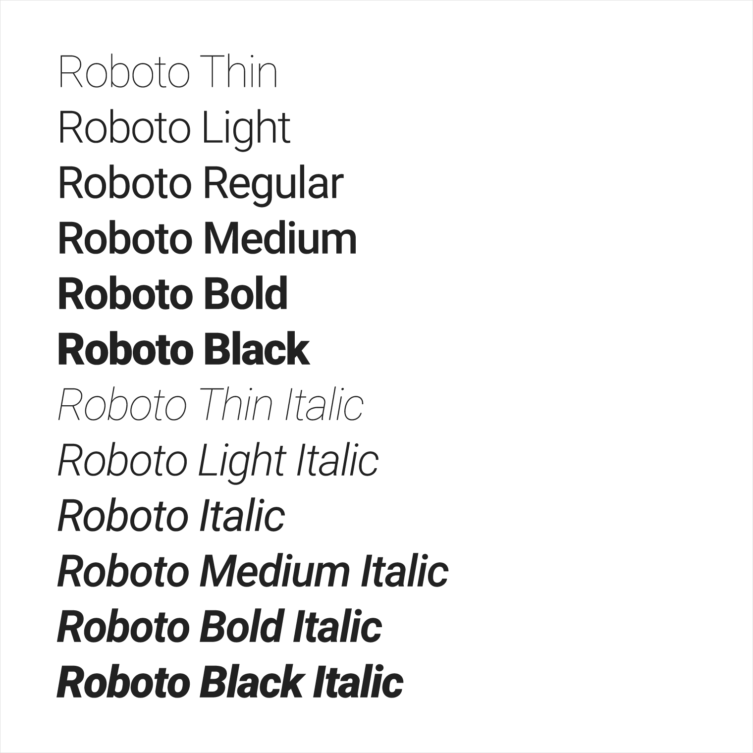  Roboto font weights, noborder