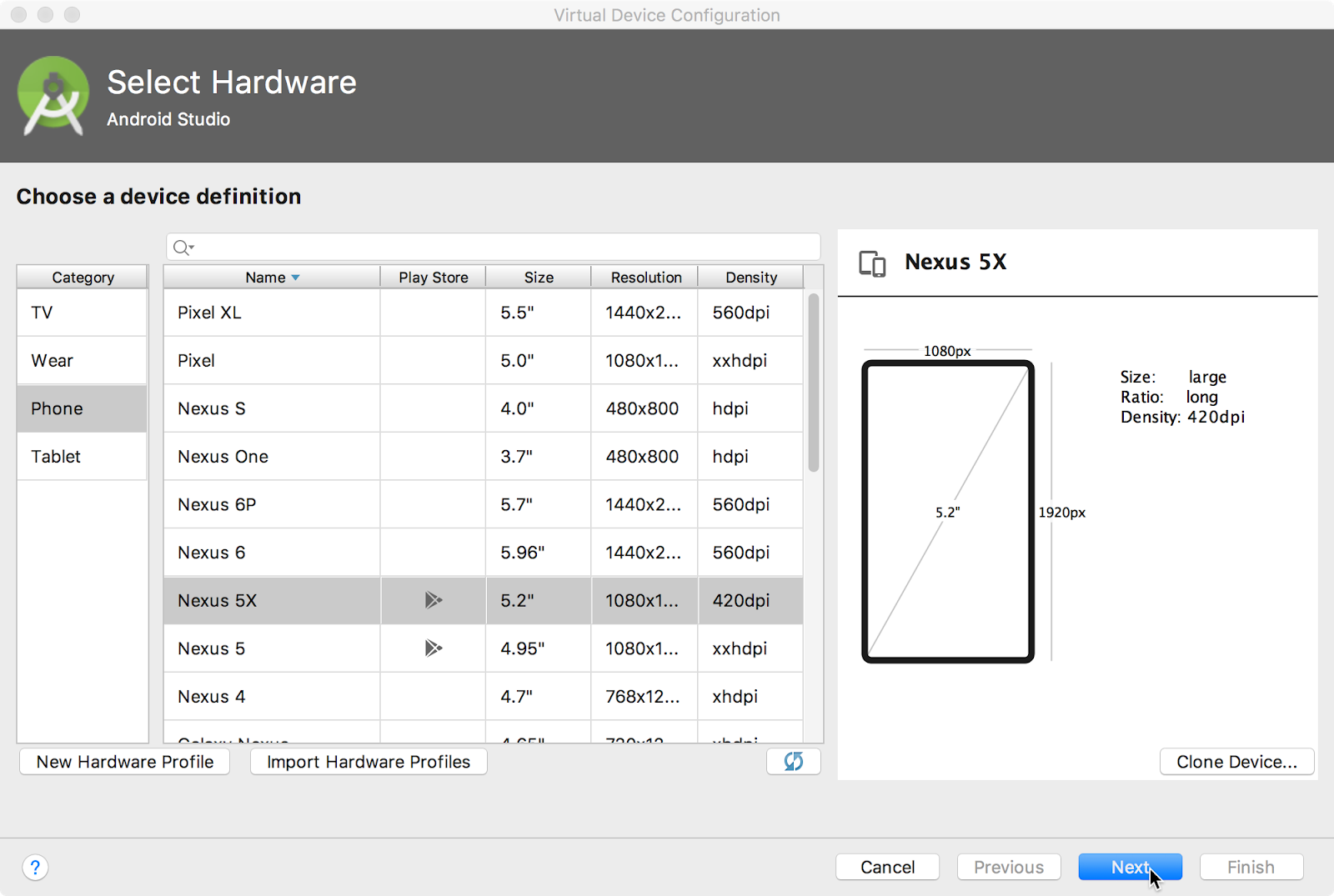  Selecting the hardware device