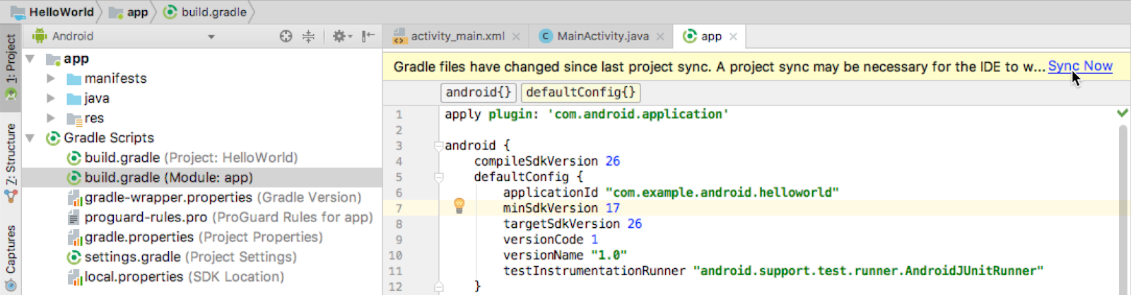  Changing the app Gradle configuration