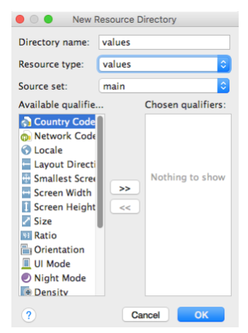 New Resource Directory dialog box in Android Studio