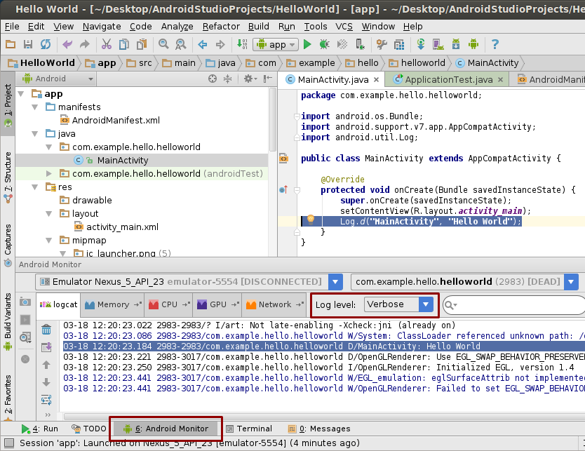 HelloWorld Log Result