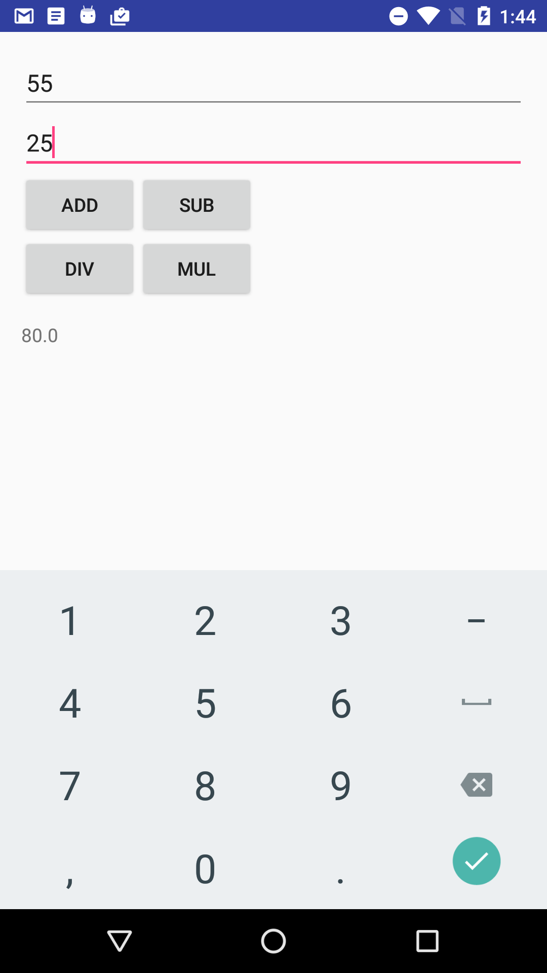 SimpleCalc app with numeric keyboard