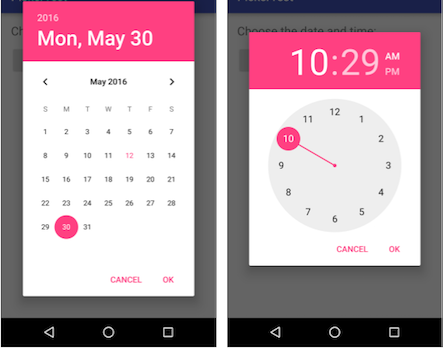 Date Picker (left) and Time Picker (right)
