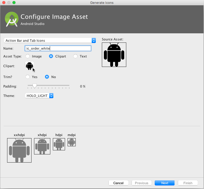 Configure Image Asset dialog