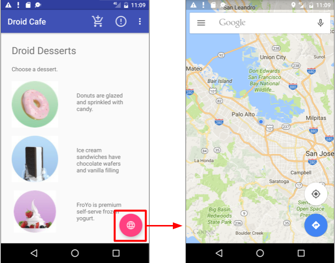 Floating action button launches maps