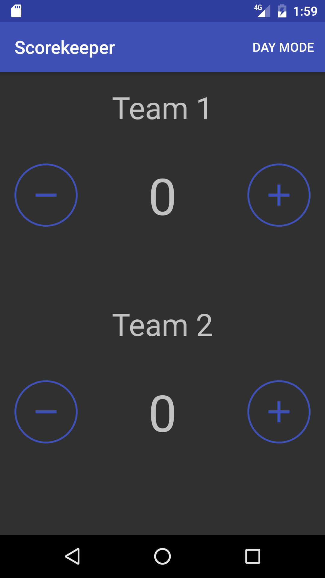Preview for the Scorekeeper app in Night Mode