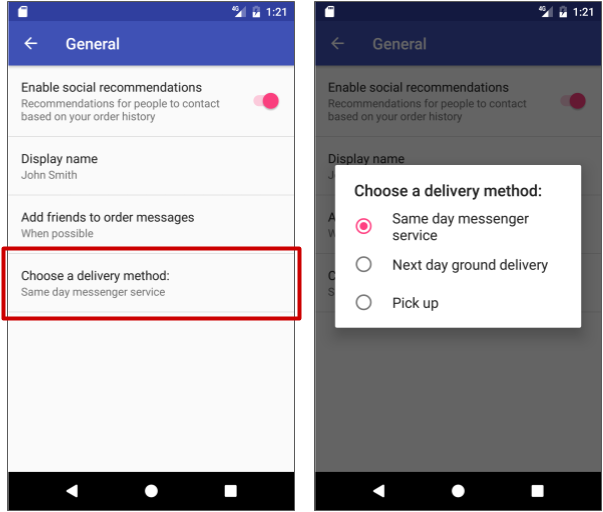 Delivery settings in the General settings screen