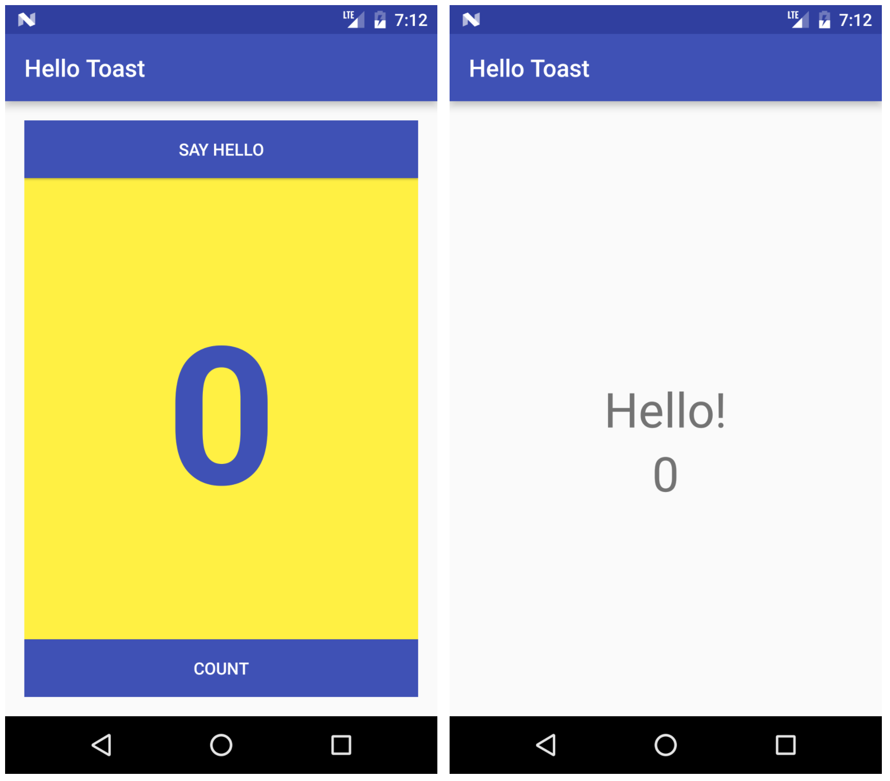 Updated HelloToast app (main activity and second activity)