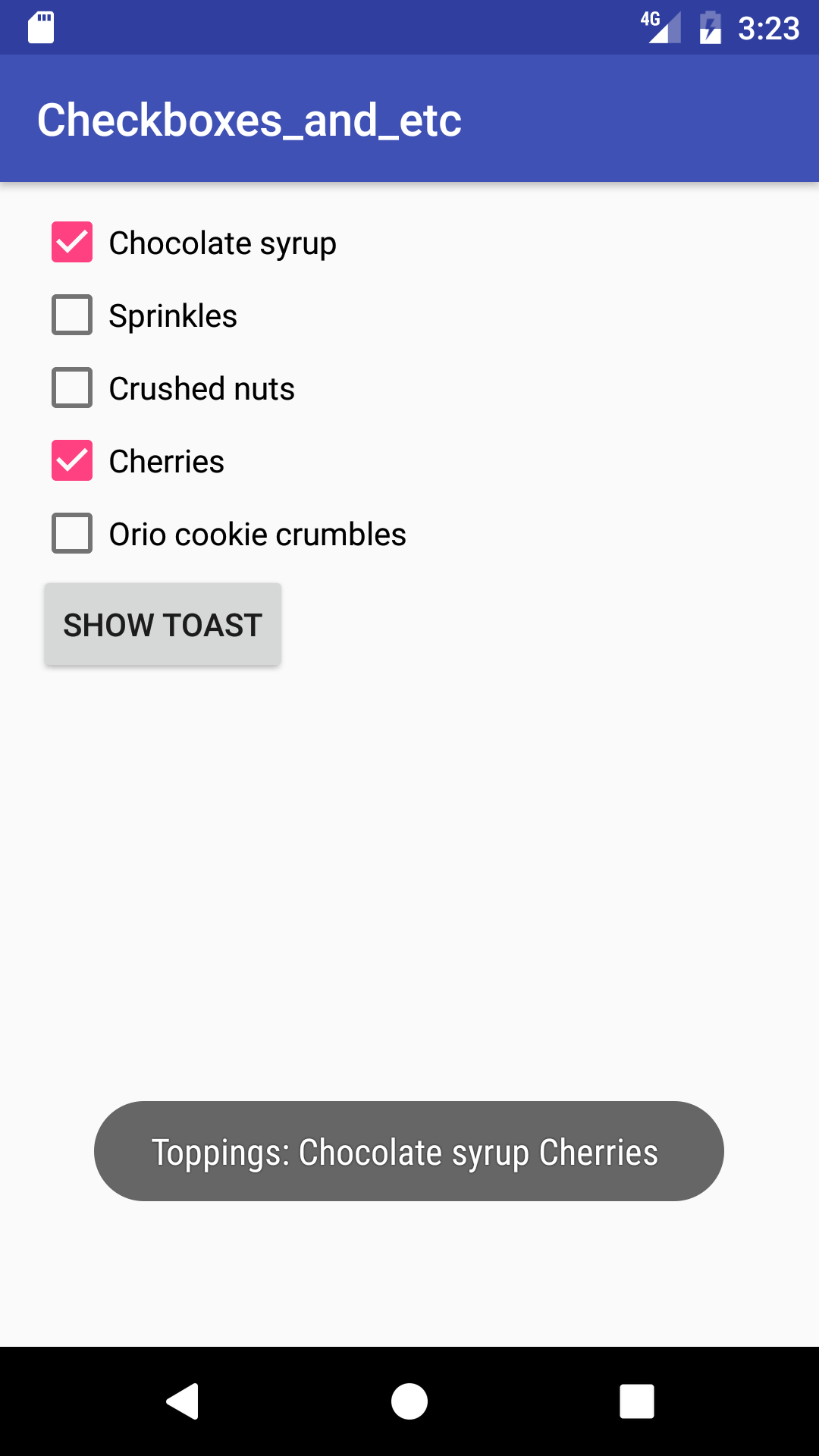 Checkboxes and the toast message