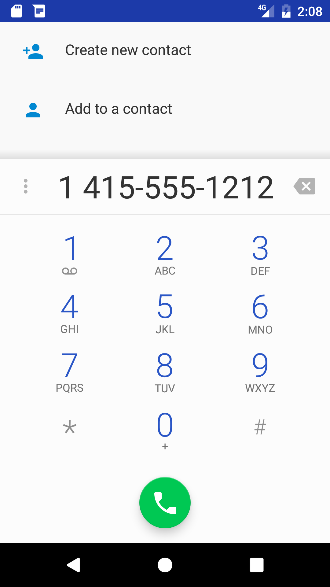 The dialer in the Phone app shows the phone number from the intent