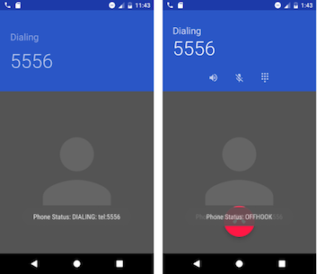 Starting a call (left) and showing the phone status (right)