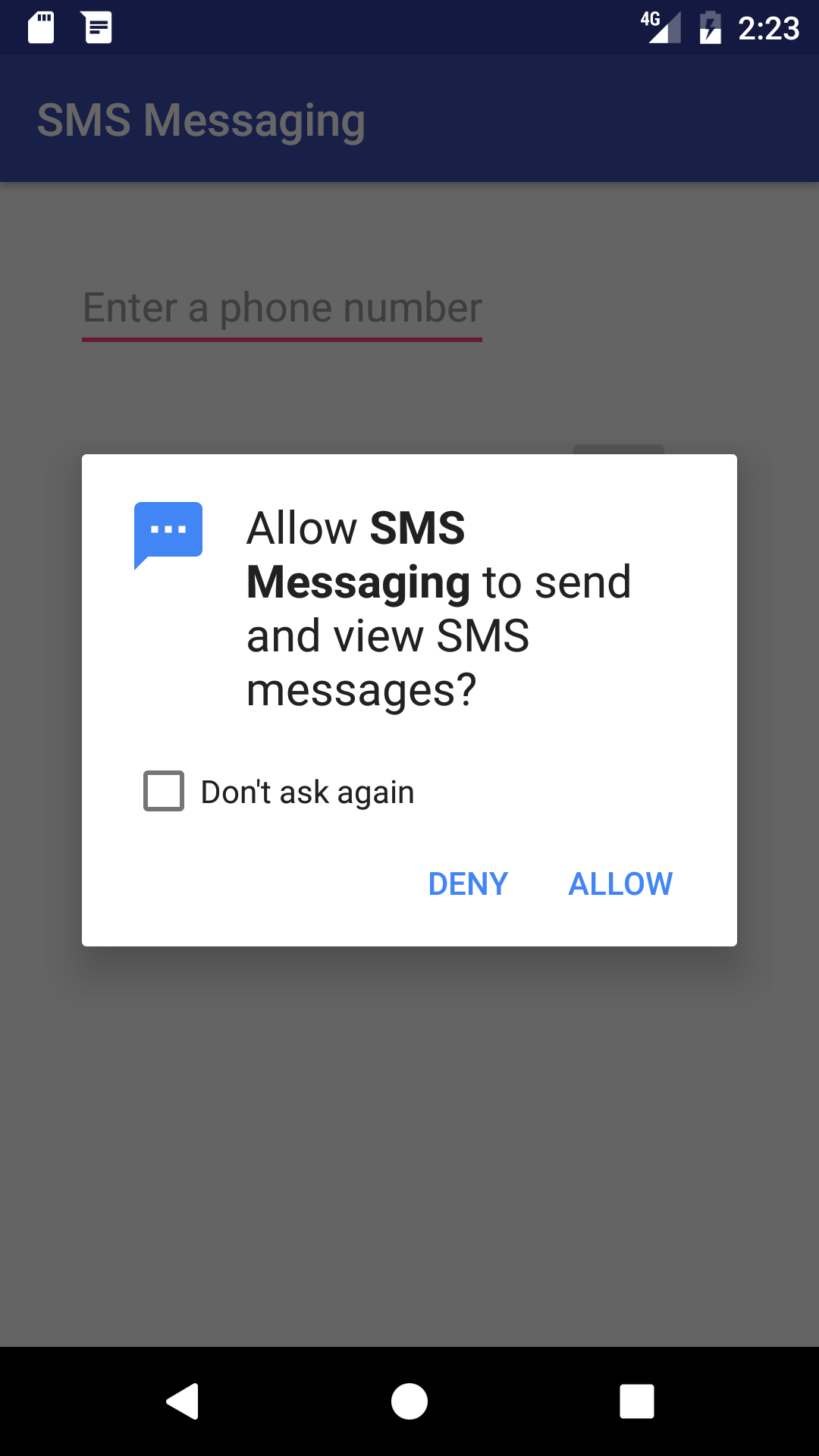 Requesting permission to send and view SMS messages