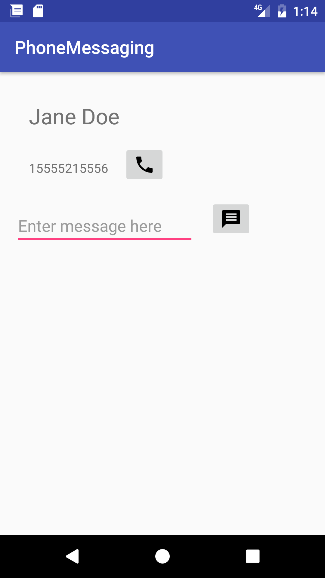 App layout with an EditText for the message and an ImageButton for the messaging icon